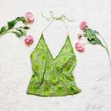 Rare Y2K Green Hand Beaded Halter Top