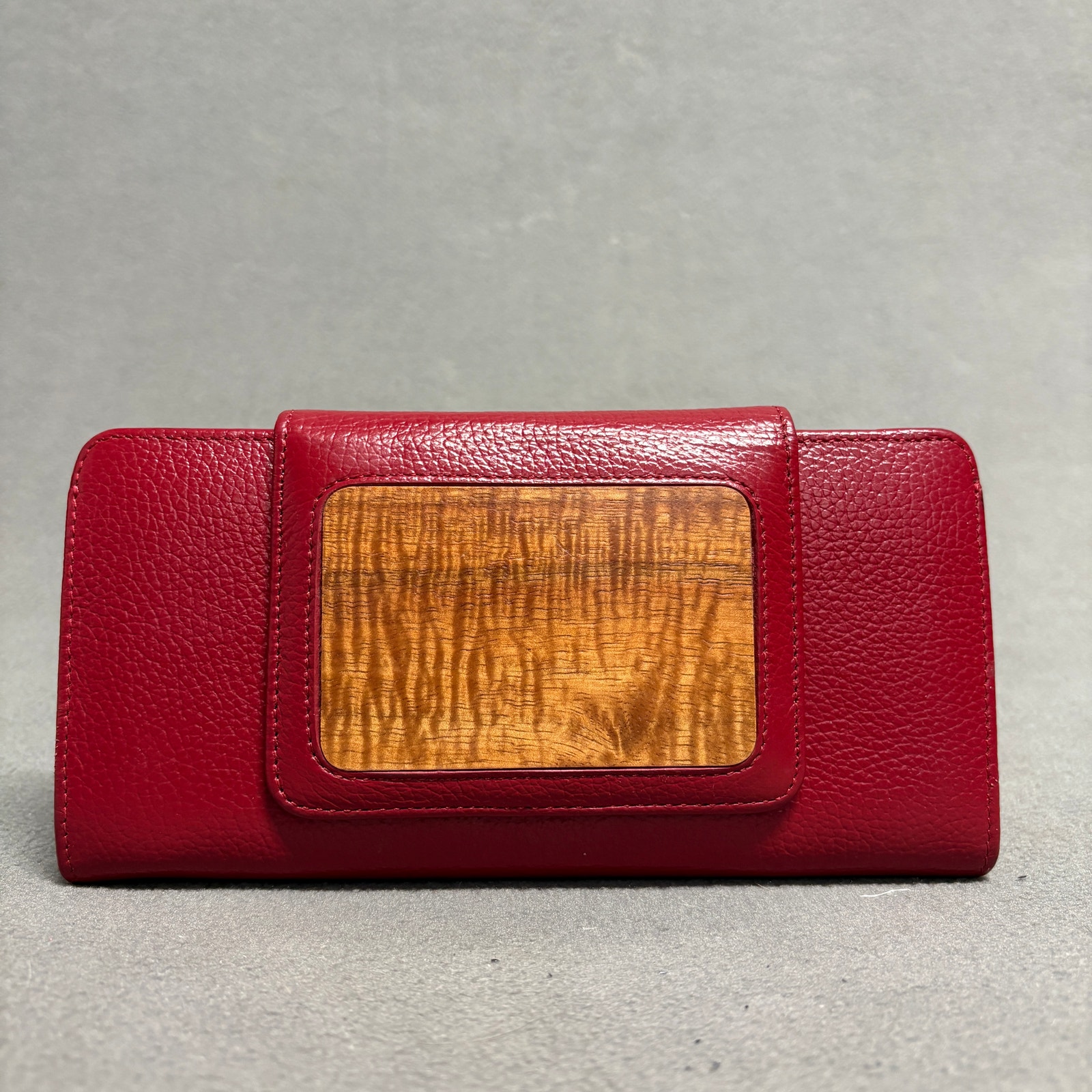 Martin & MacArthur Red Leather Wallet & Koa Wood Accent Handcrafted Luxury
