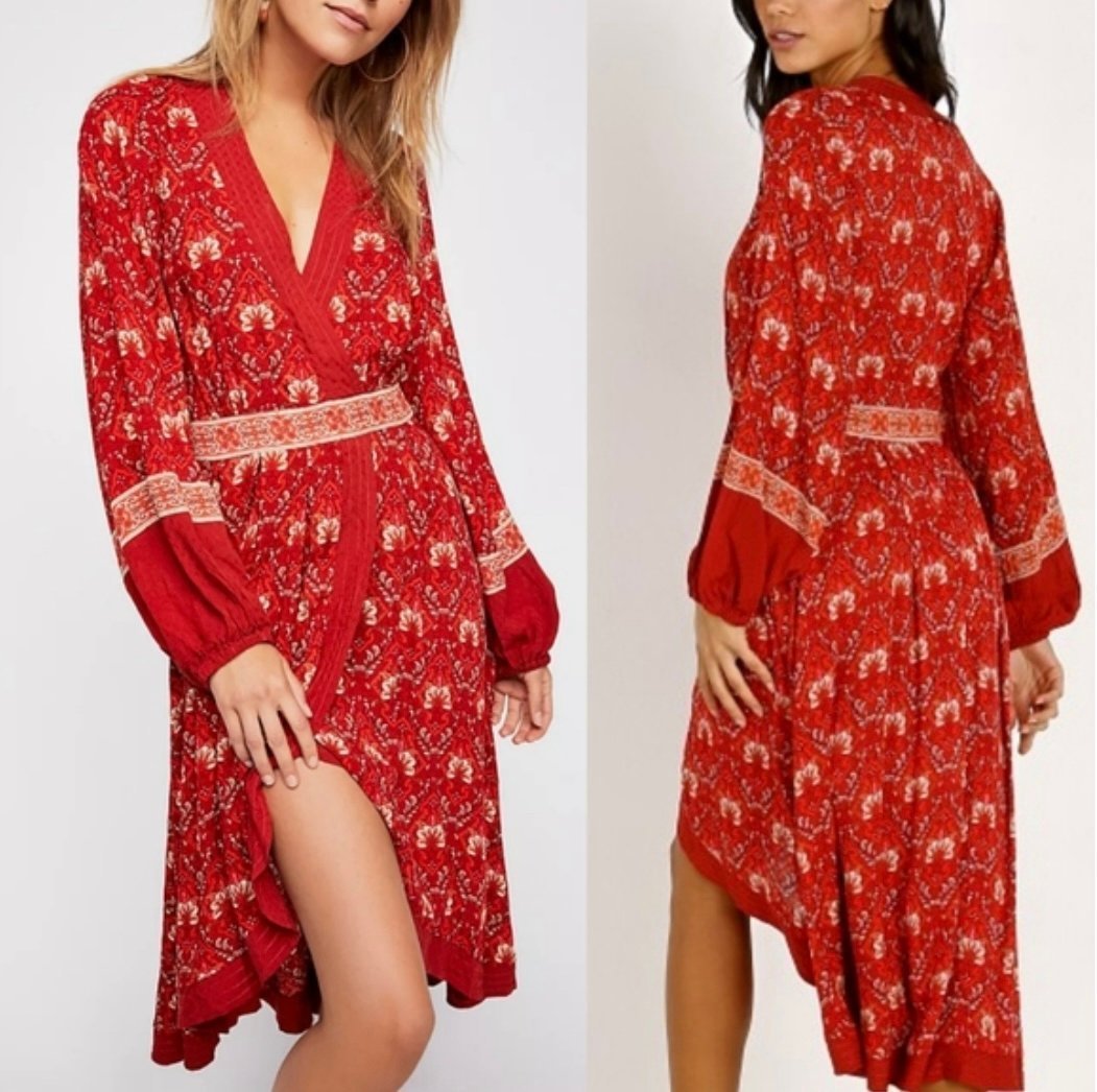 Spell & The Gypsy Collective Red Jewel Soire Midi Wrap Whimsical Boho Dress S
