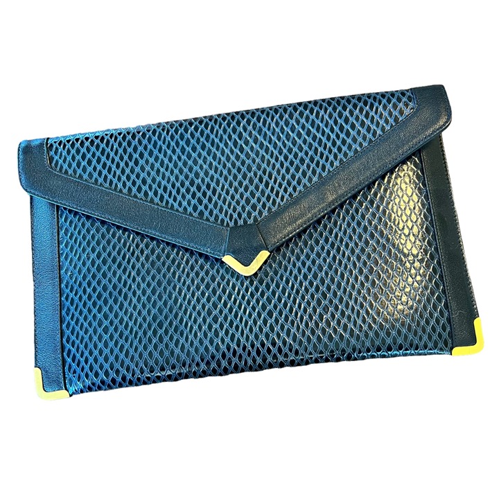 Vintage Koret Pebbled Leather Navy Gold Hardware Envelope Clutch