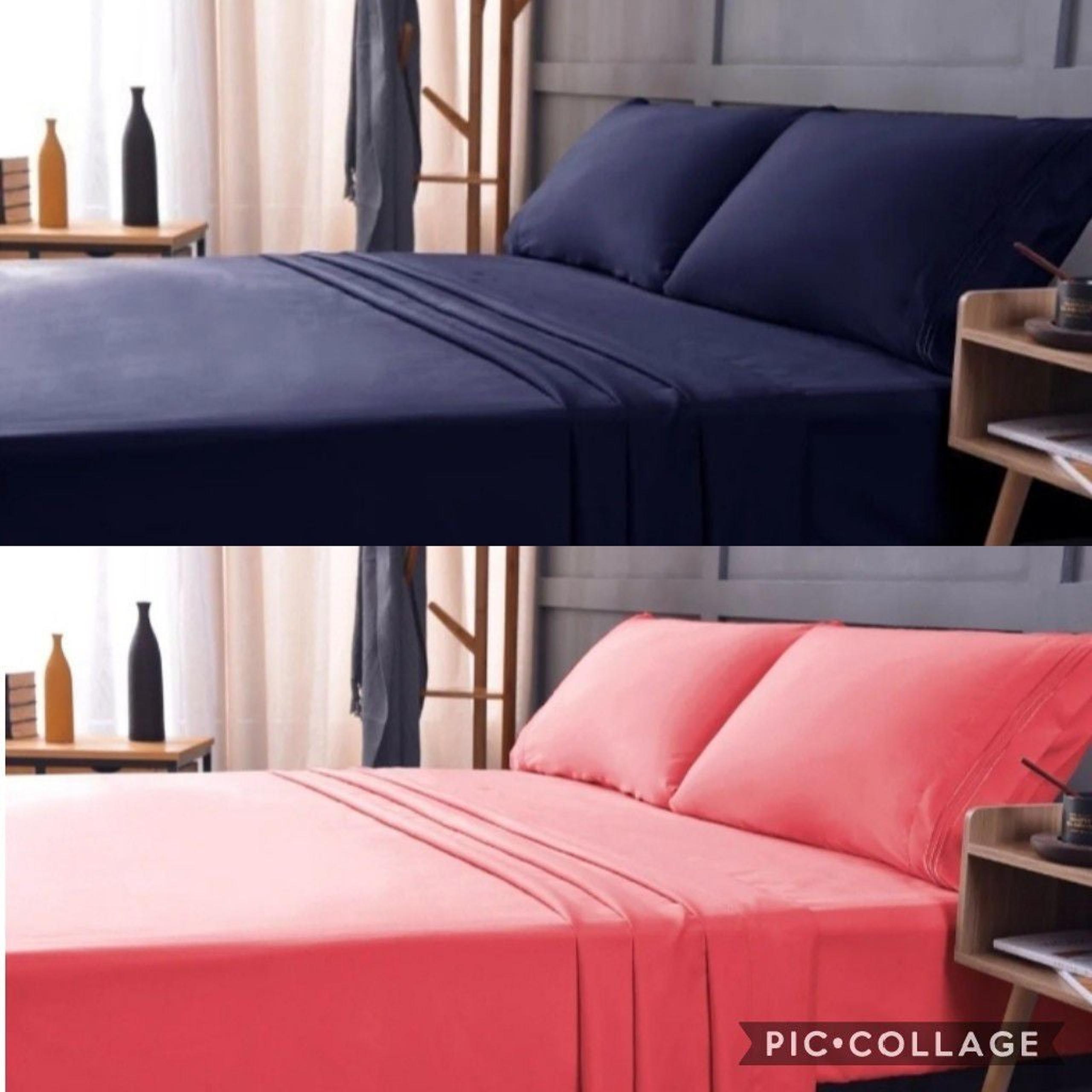 2 Pack Navy & Coral Queen Size Cool Bamboo Bed Sheet Set