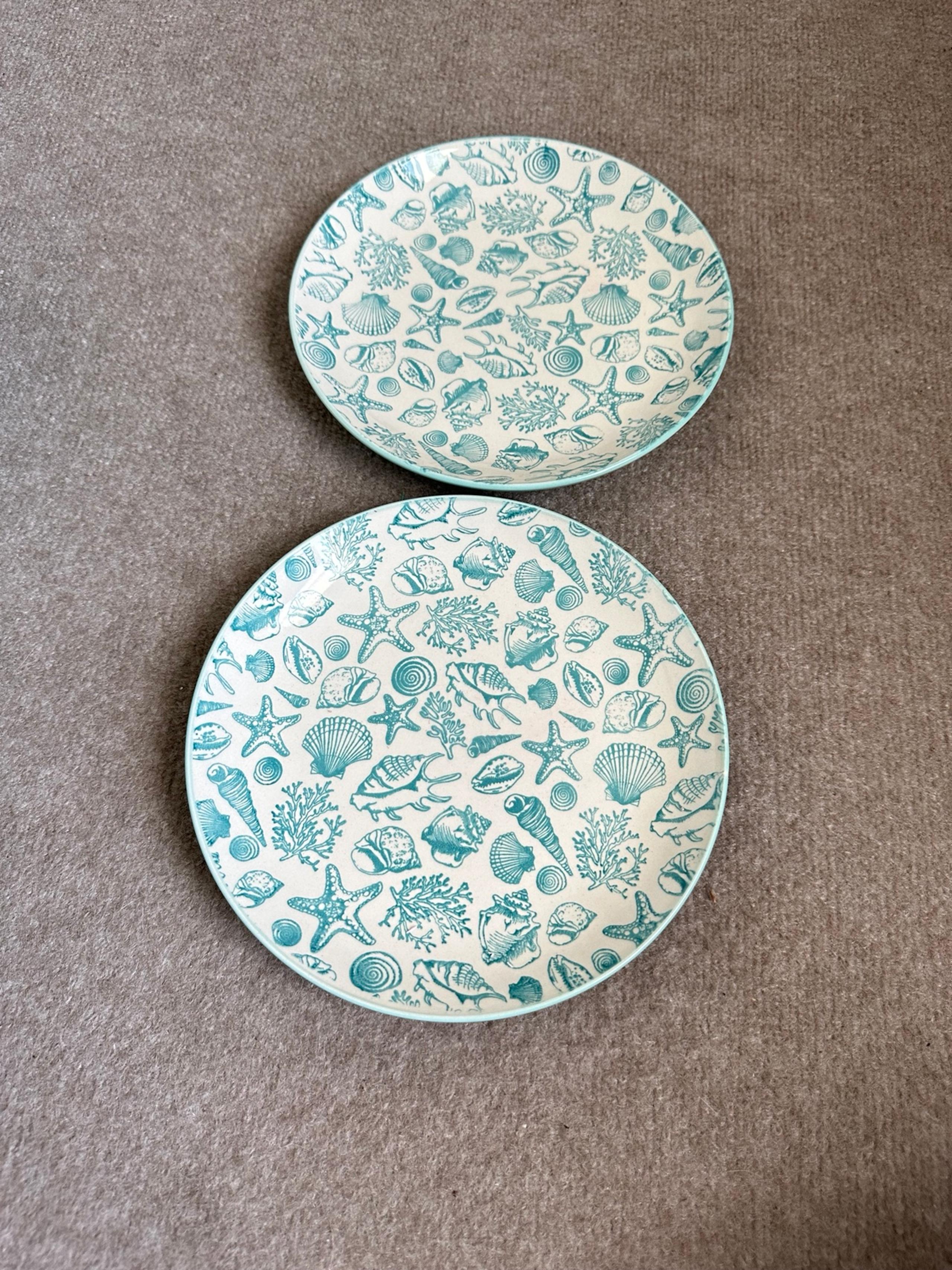 Pfaltzgraff Venice Aqua & White Coastal Icons Salad Luncheon Plates-Set of 2