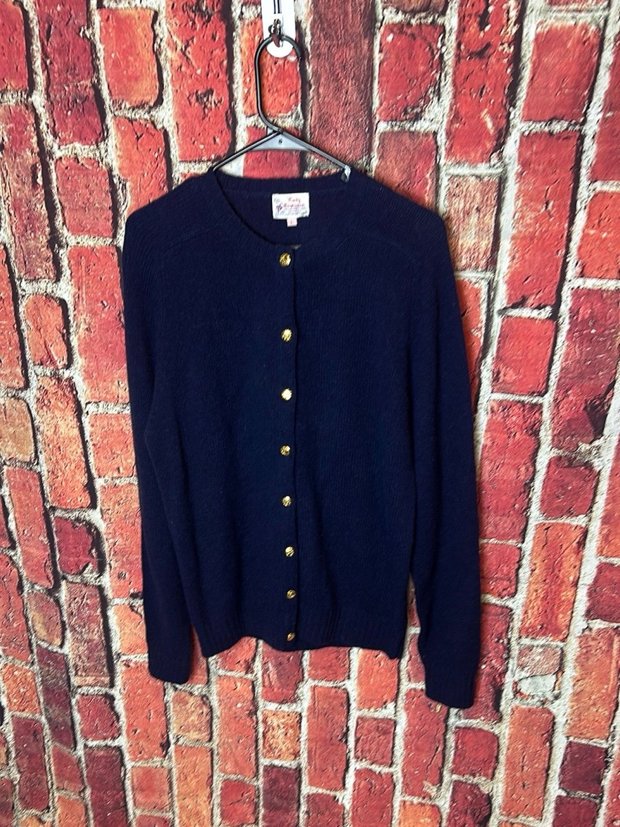 Vintage Lady Clansman Scottish Shetland Wool Cardigan - Navy Size Large