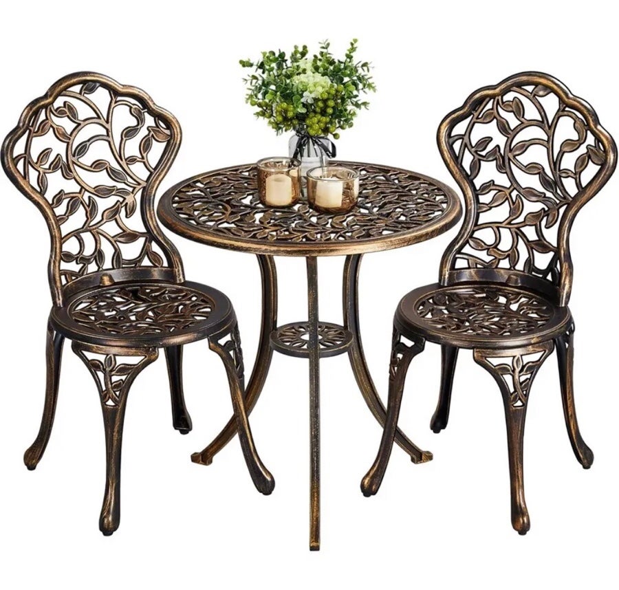 3 Piece Outdoor Patio Bistro Set Garden Table Chairs Rust-Resistant Furniture