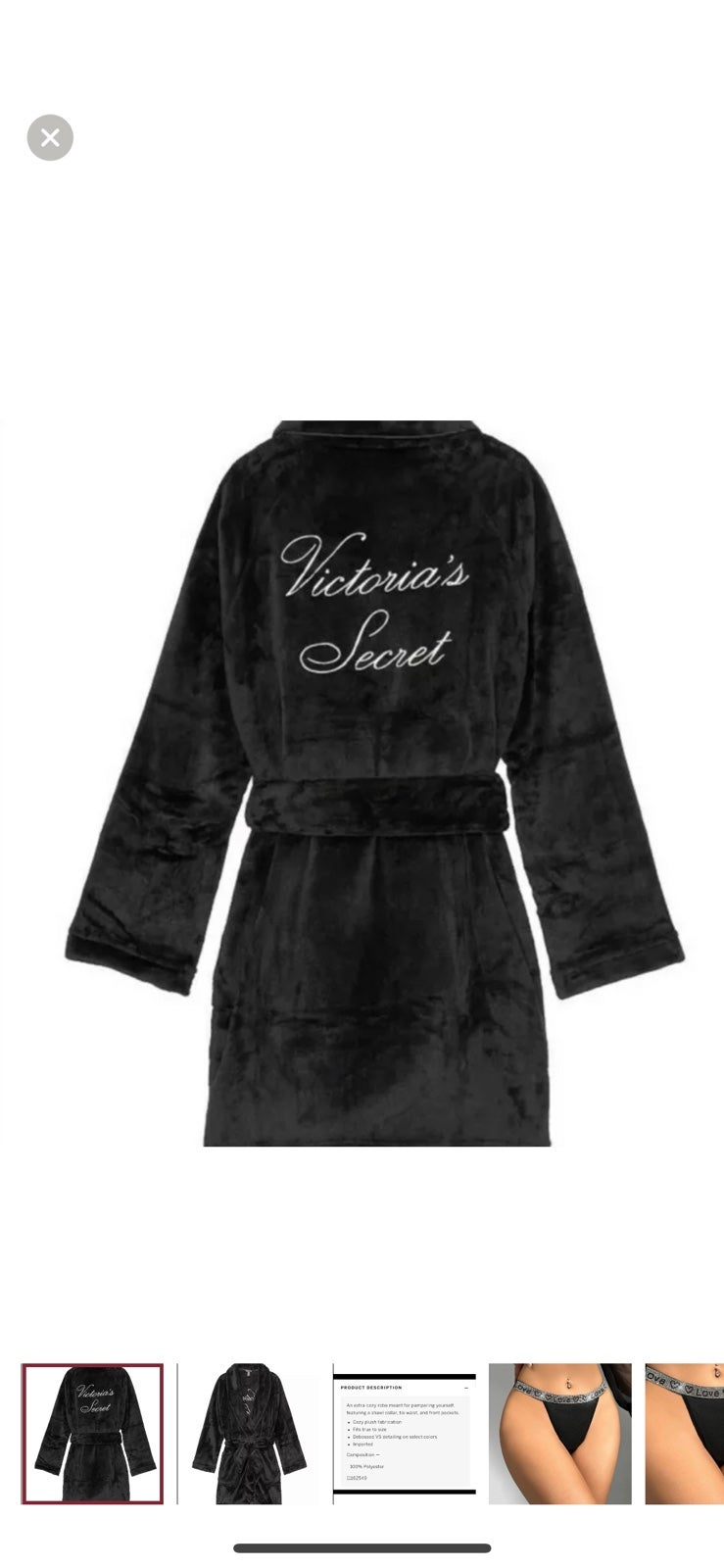 4 Pc Victoria's Secret ROBE G PLUSH SHORT Black XS/S & small panty & slipp