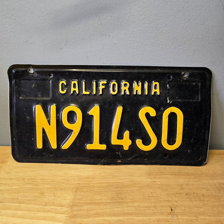 Vintage? California CA License Plate Black Yellow N914SO Car Truck CA 1960's?
