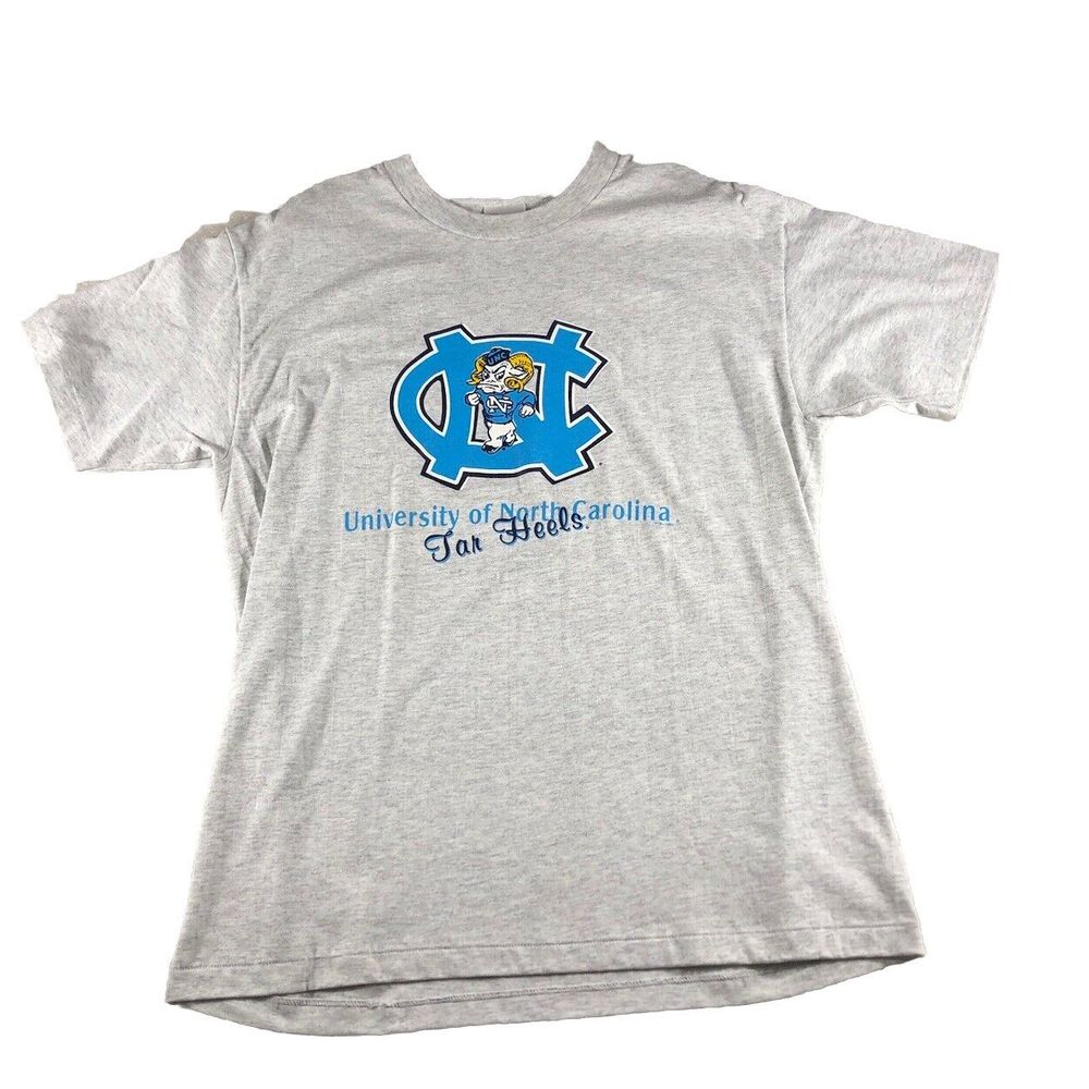 Vintage UNC North Carolina Tar Heels Hanes Heavy T Shirt Size L Gray USA 90s