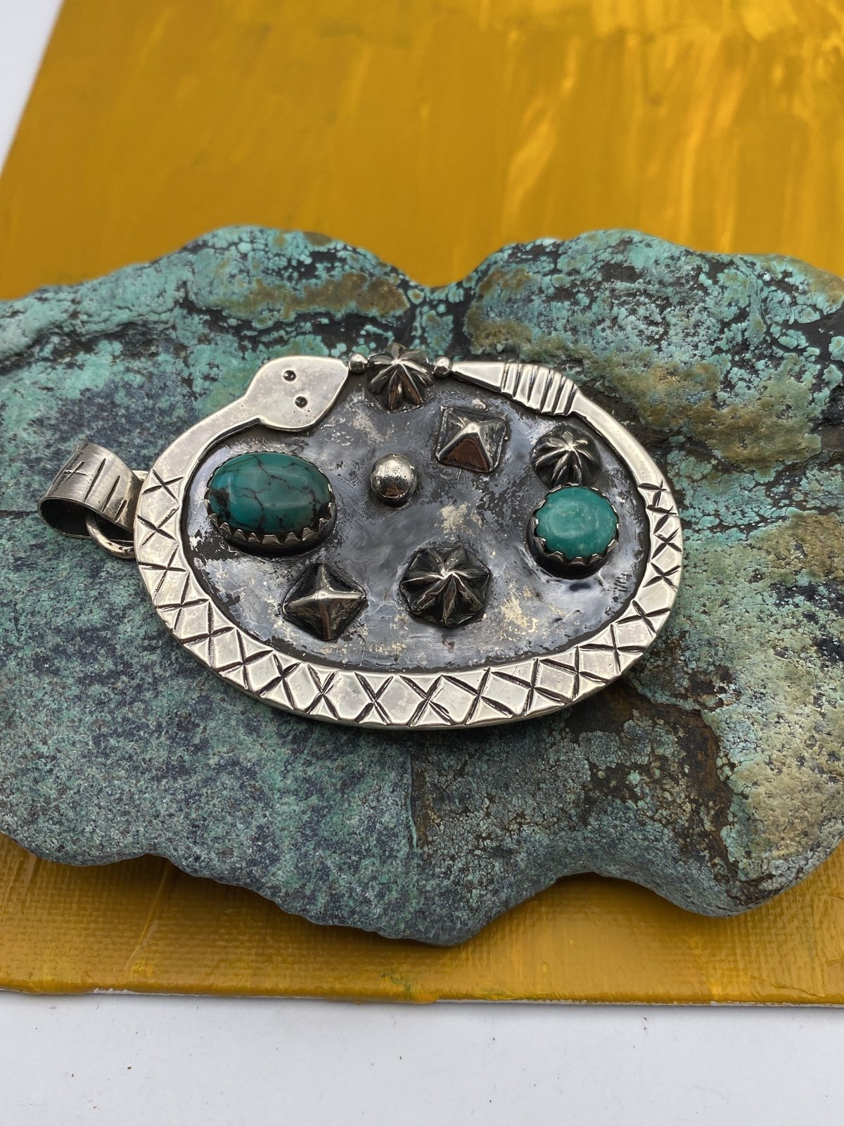 Snake Turquoise Stamped Pendant