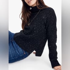 Madewell Black Donegal Belmont Mock Neck Sweater in Coziest Yarn