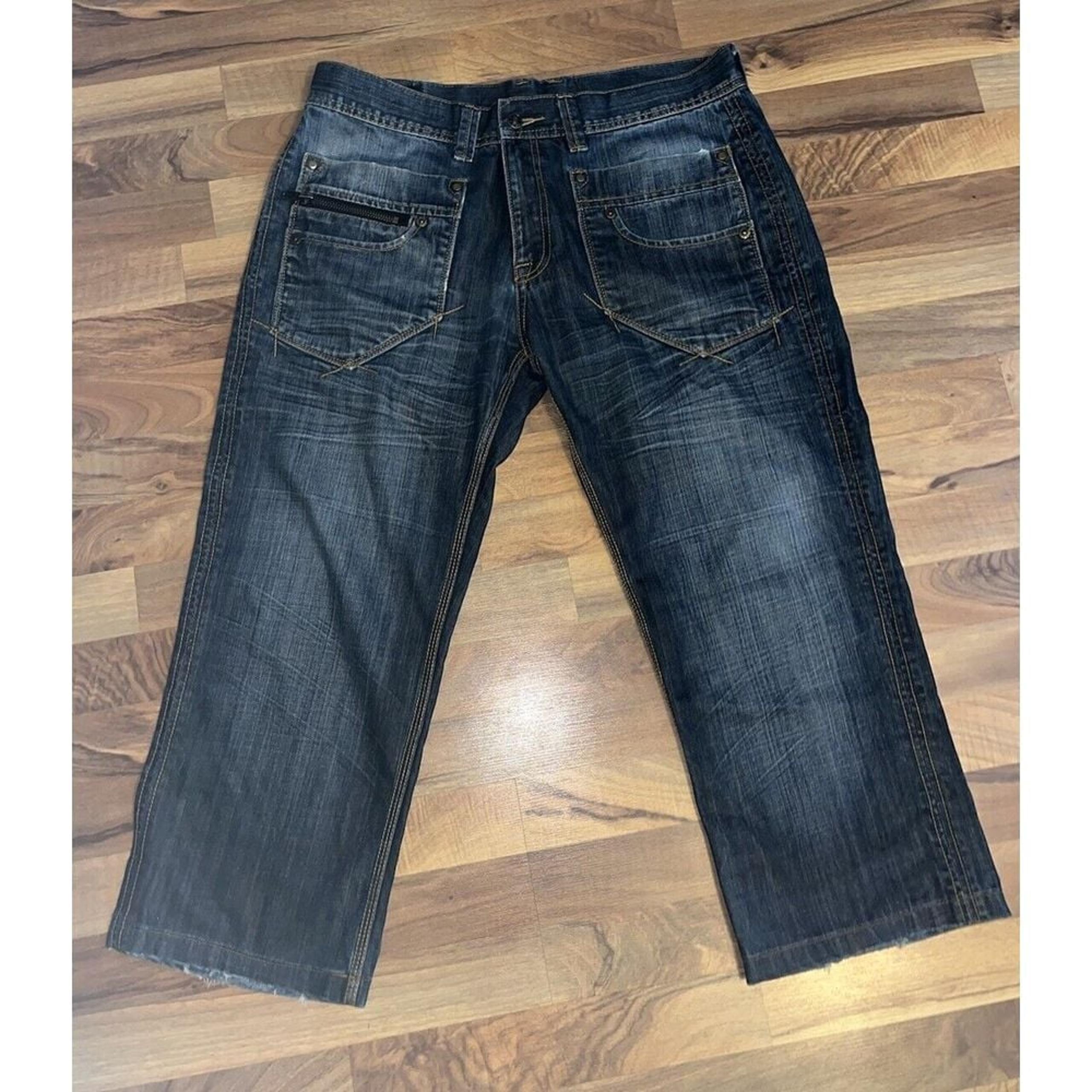 Level 7 Mens Jeans Relaxed Fit Sz 40 X 26 Grunge Premium Denim Casual Studded