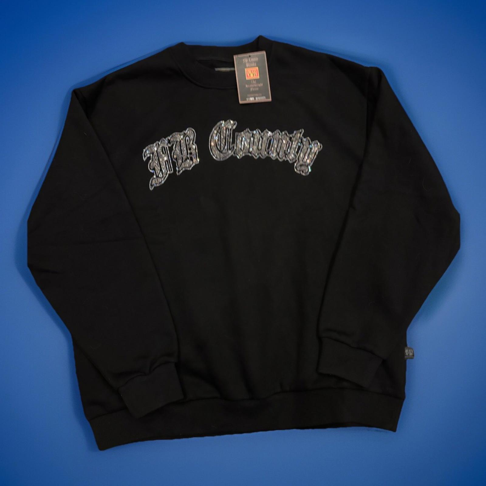 NEW FB County Black Crewneck Sweatshirt, ￼ Rhinestone NWOT 2XL