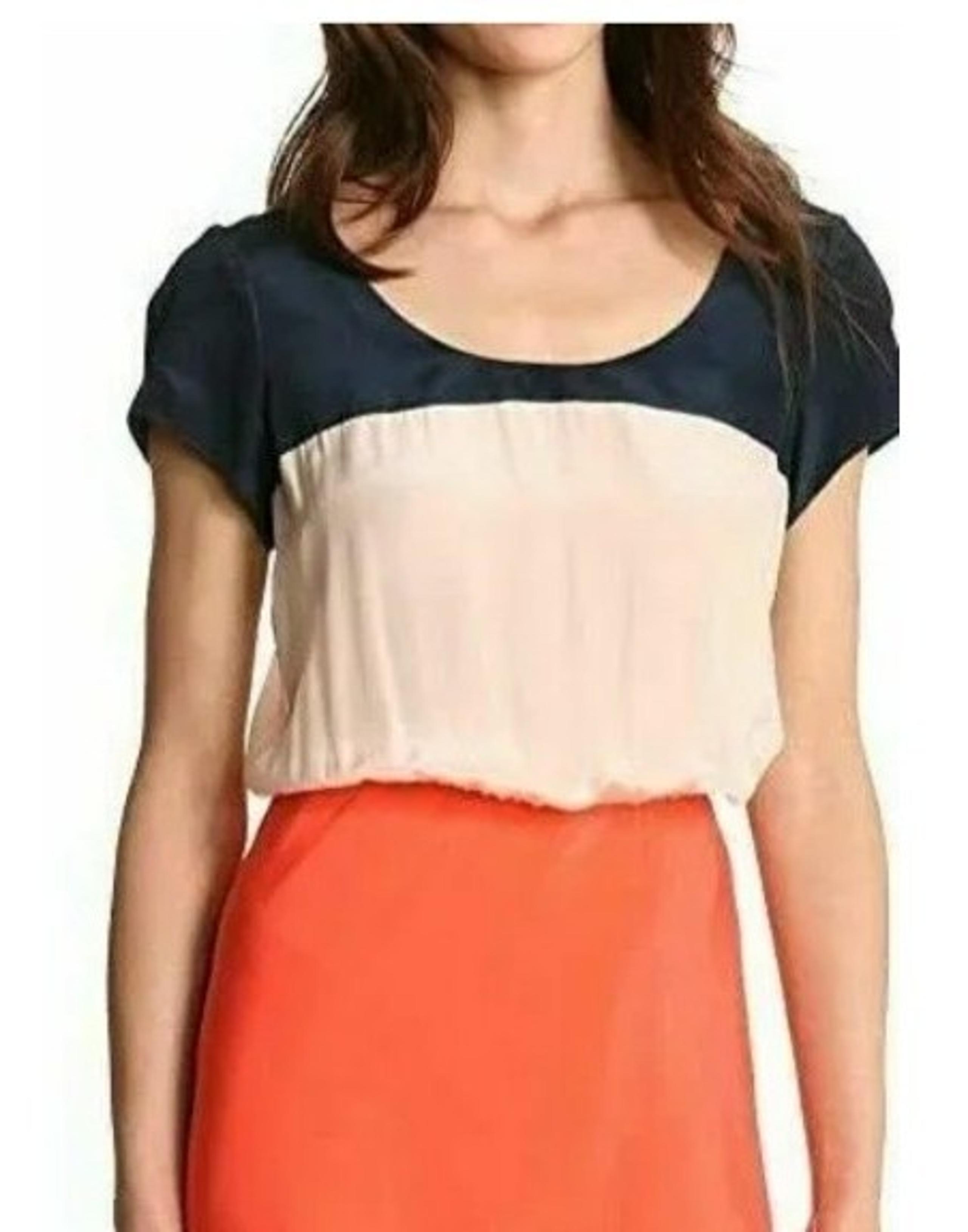 Julie Dillon Women's Silk Colorblock Blue, Orange, Yellow, Beige Dress Size 8