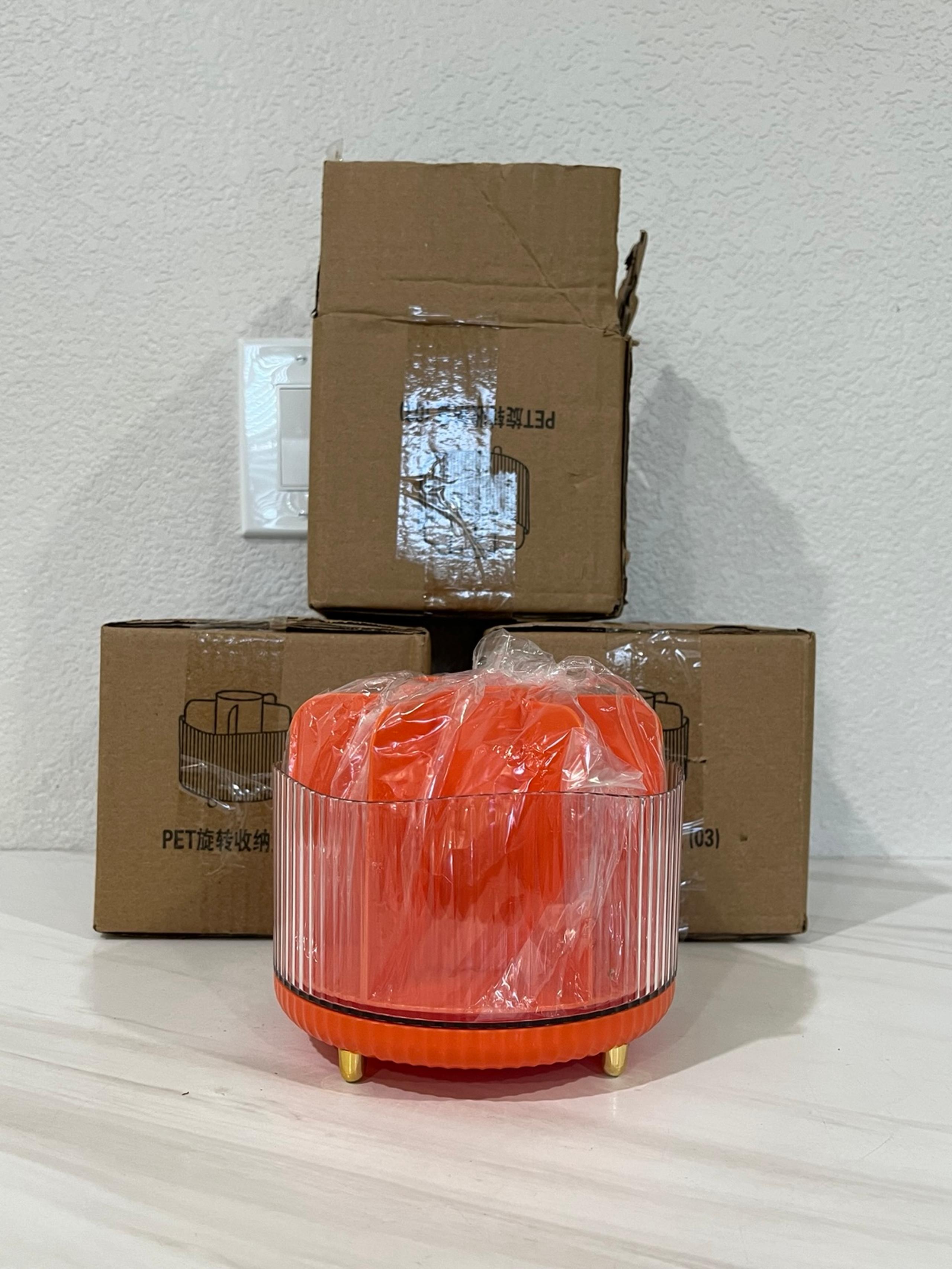 360° Rotating Makeup Brush Holder Organizer, Orange (Pack of 3)
