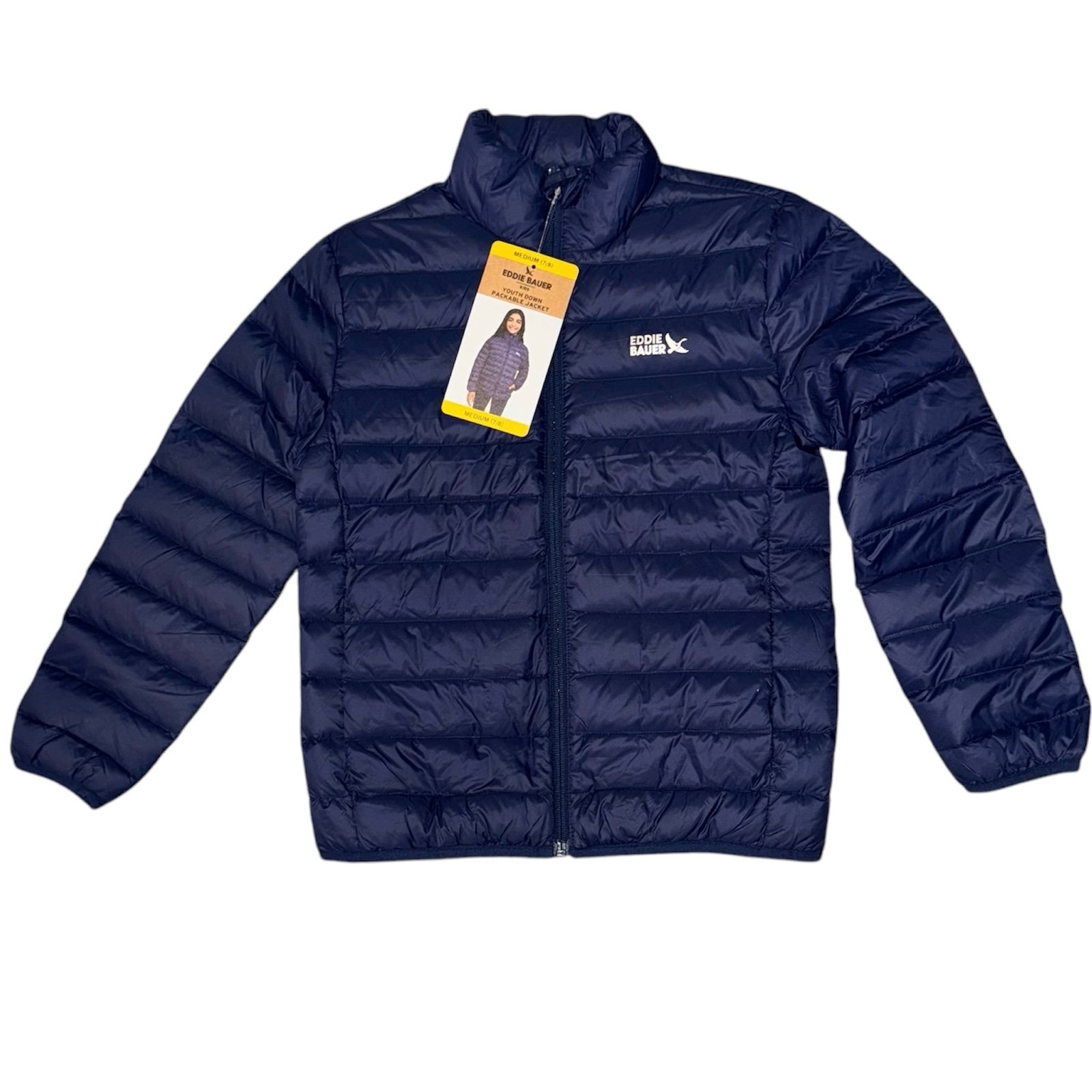 Eddie Bauer Kids Youth Size Medium 7/8 Packable Jacket 80% Down Navy Blue