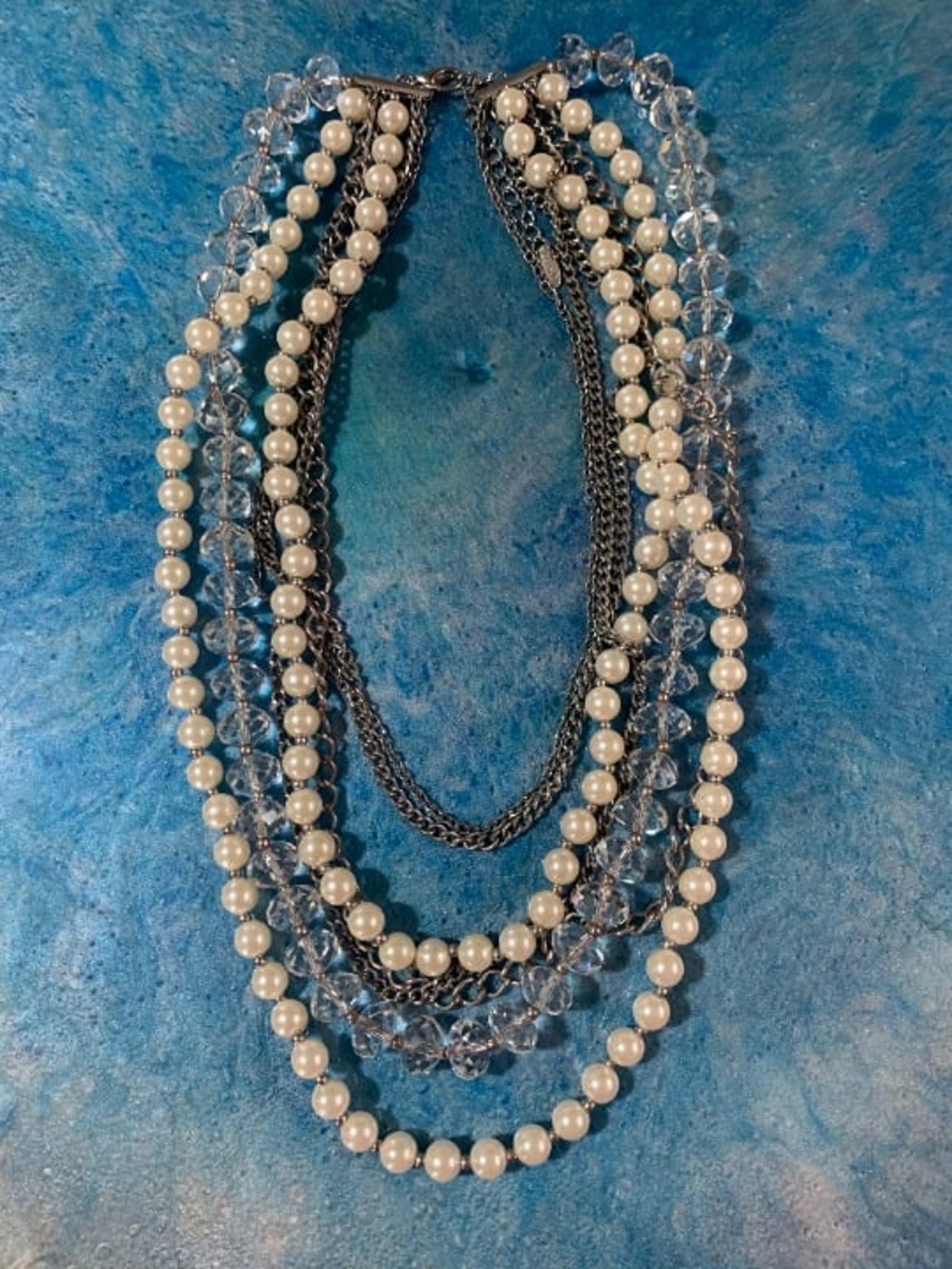Beautiful Stone, Pearl, Bead and Chain Necklace