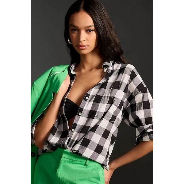 Bennet Buttondown Shirt by Maeve: Buffalo Check Edition in Black|White-Size XXS