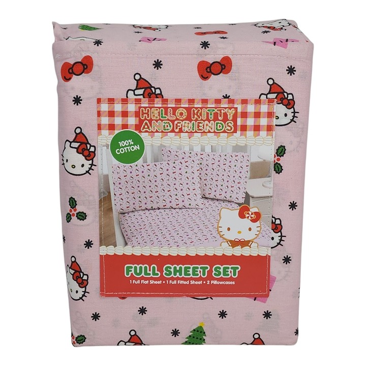 Hello Kitty & Friends Full Sheet Set 100% Cotton Holiday Christmas Pink