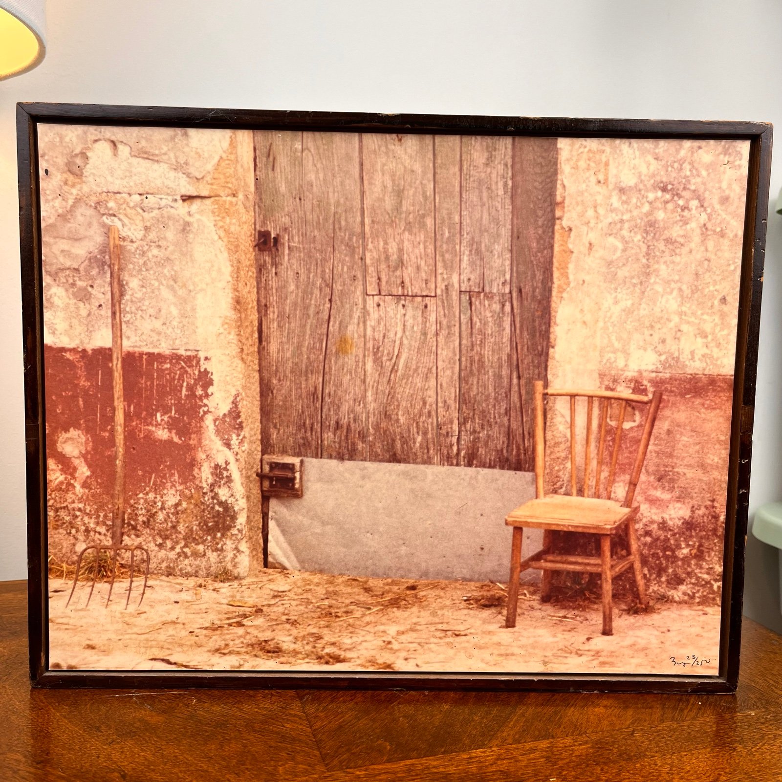 Zeny Cieslikowski Photograph “Pitchfork And Chair” Spain Rustic Sepia Still Life