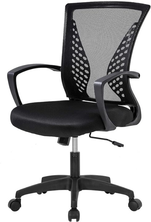 Home Office Chair Mid Back PC Swivel Lumbar Support Adjustable Desk Task Black
