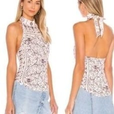 FREE PEOPLE | Madagascar Printed Halter Top Cream Boho Floral Women’s Size M
