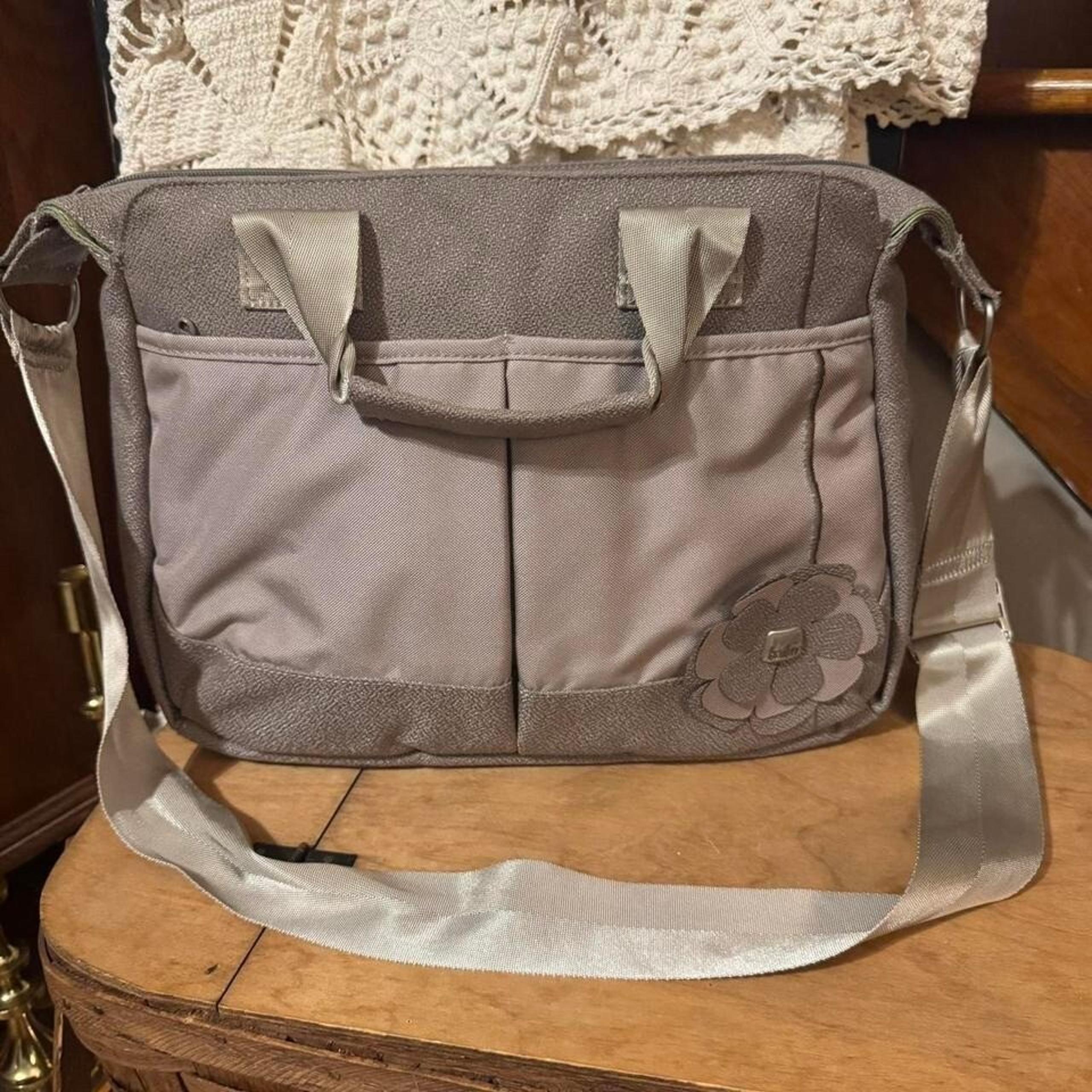 Haiku Laptop Messenger Bag Purse Light Gray Flower 14"x11"x4"