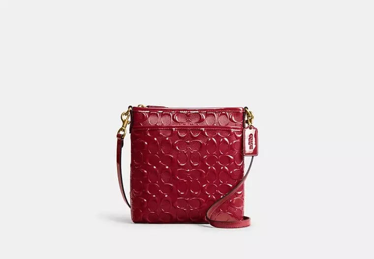 NWT COACH KITT Messenger X-Body Bag In Ruby Sig Patent Leather