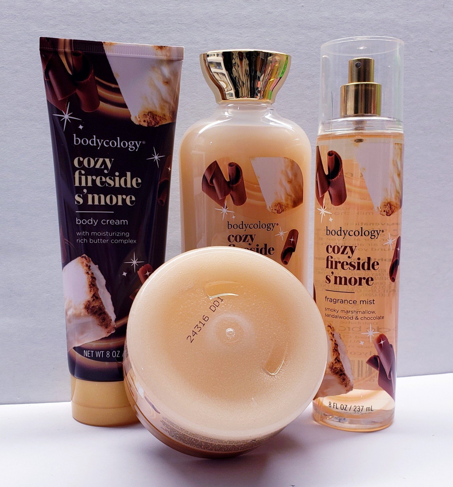 Bodycology COZY FIRESIDE S'MORE Sugar Scrub, Body mist, Body Wash, Body Cream