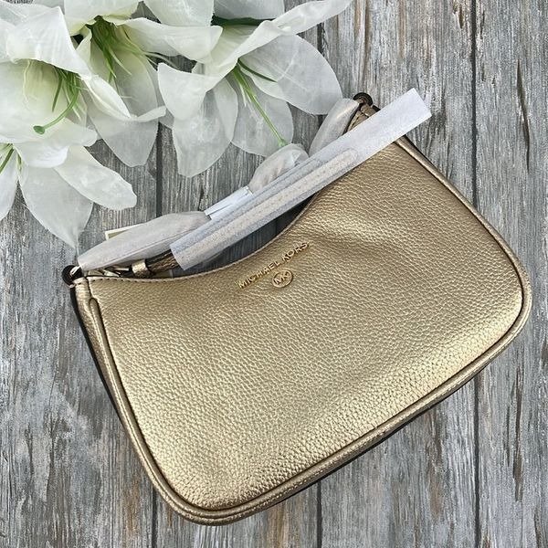 Michael Kors Jet Set Charm Small Metallic Pebbled Leather Pochette Bag Purse