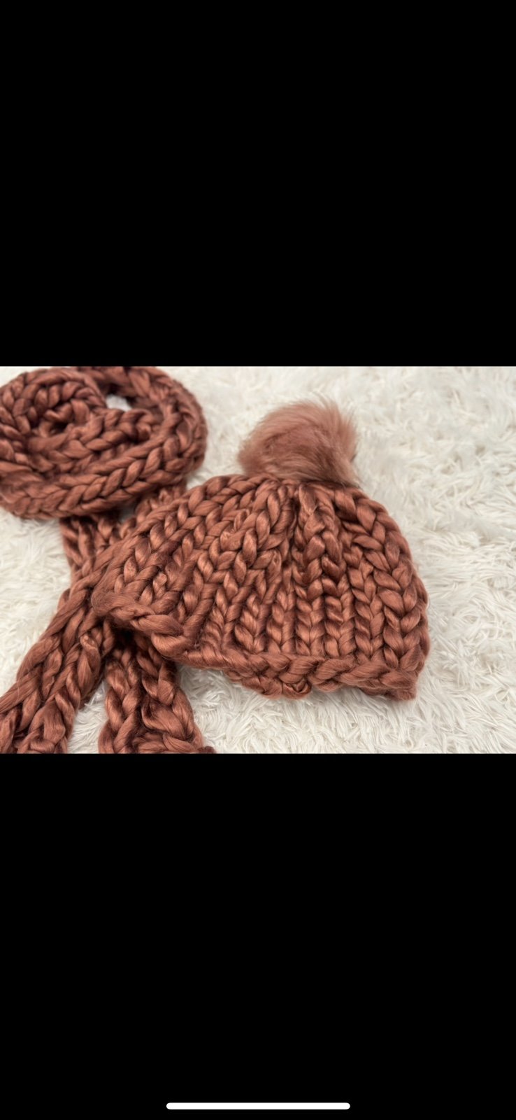 Hat and scarf chunky knit luxe yarns warm sienna