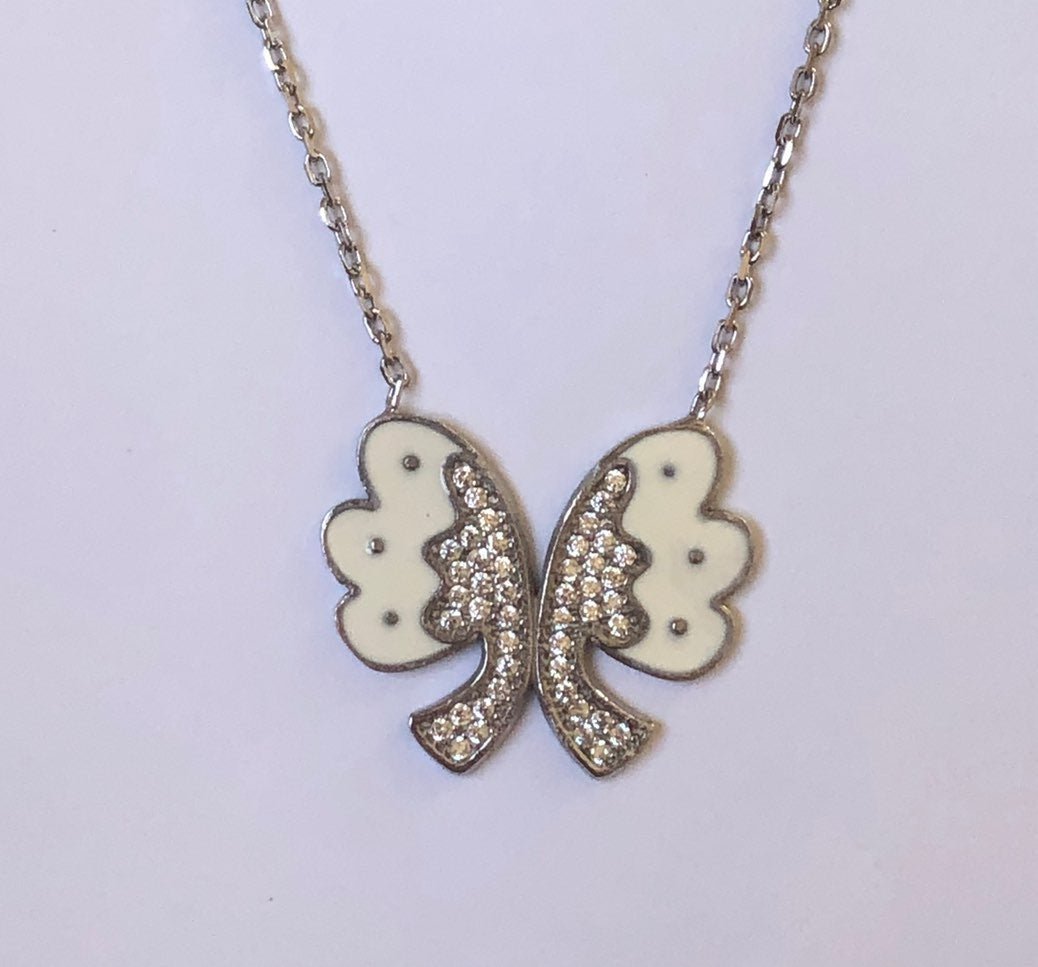 925 Silver bow enamel cz stones necklace