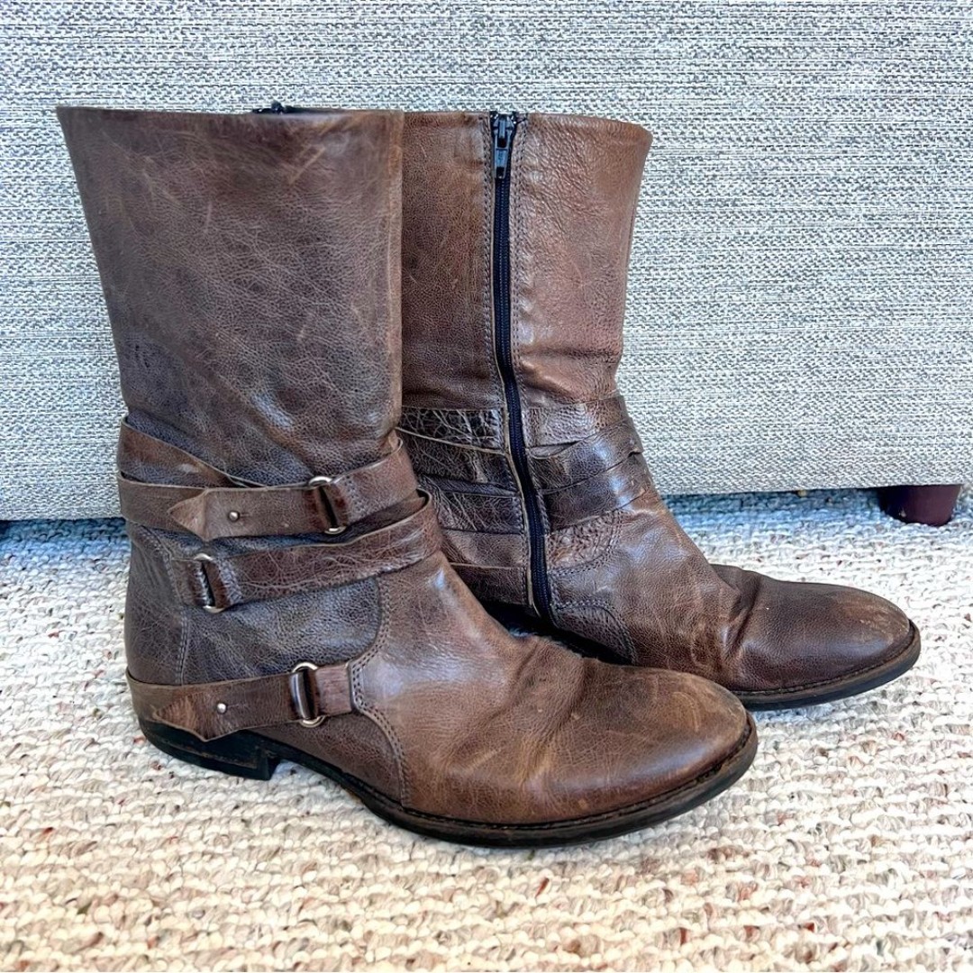 Vera Wang Lavender Label Kippy Leather Moto Mid Boot Distressed