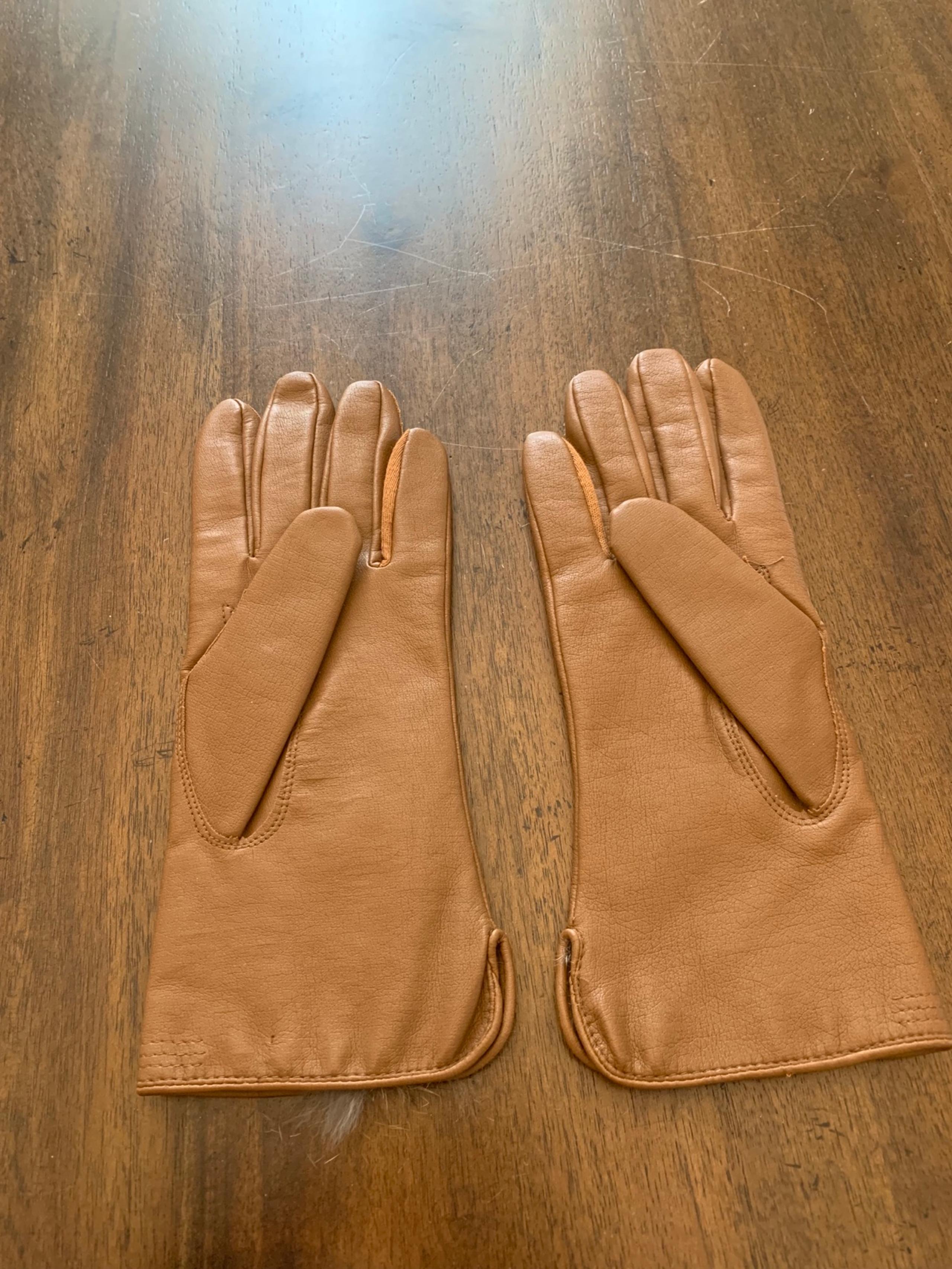 Fownes Leather Gloves Fur Lined Brown Vintage 100% Fur