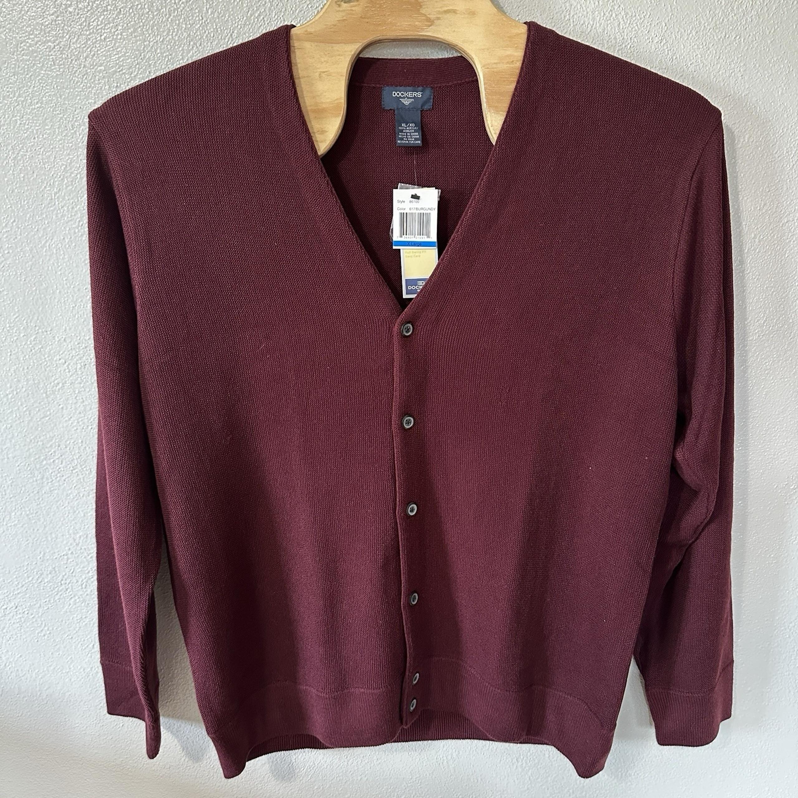 NEW Dockers Golf Cardigan Sweater Men's XL Burgundy Red Grandpa Full Swing Fit