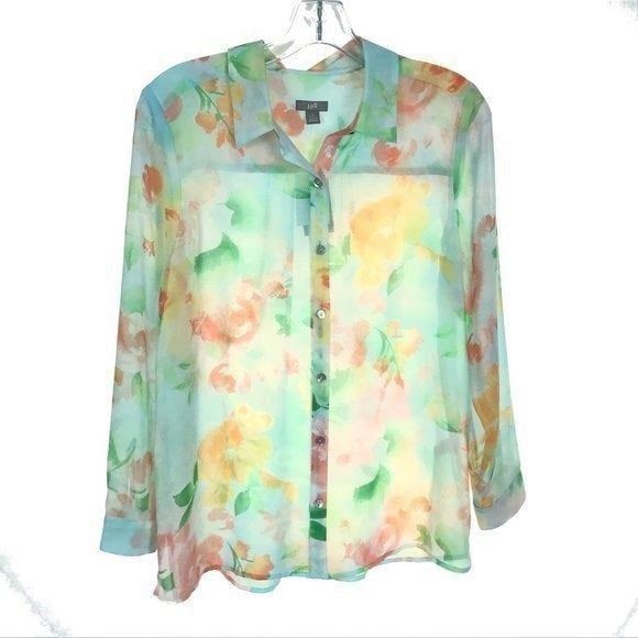 NWT Womens Petite Size Small SP J. Jill Sheer Floral Button Front Shirt Top