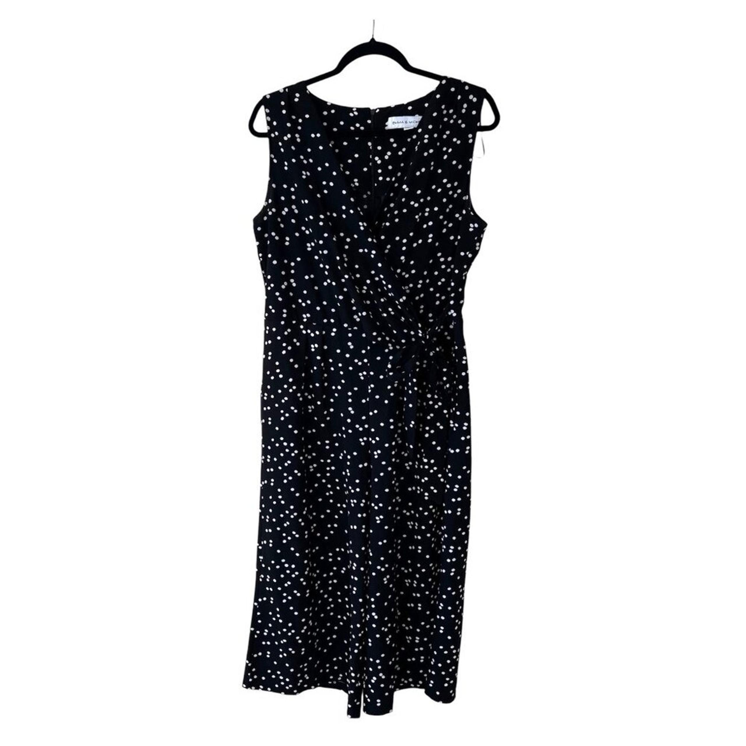 EMMA & MICHELE Black and White Polka Dot Wide Leg Jumpsuit Womens Size 12