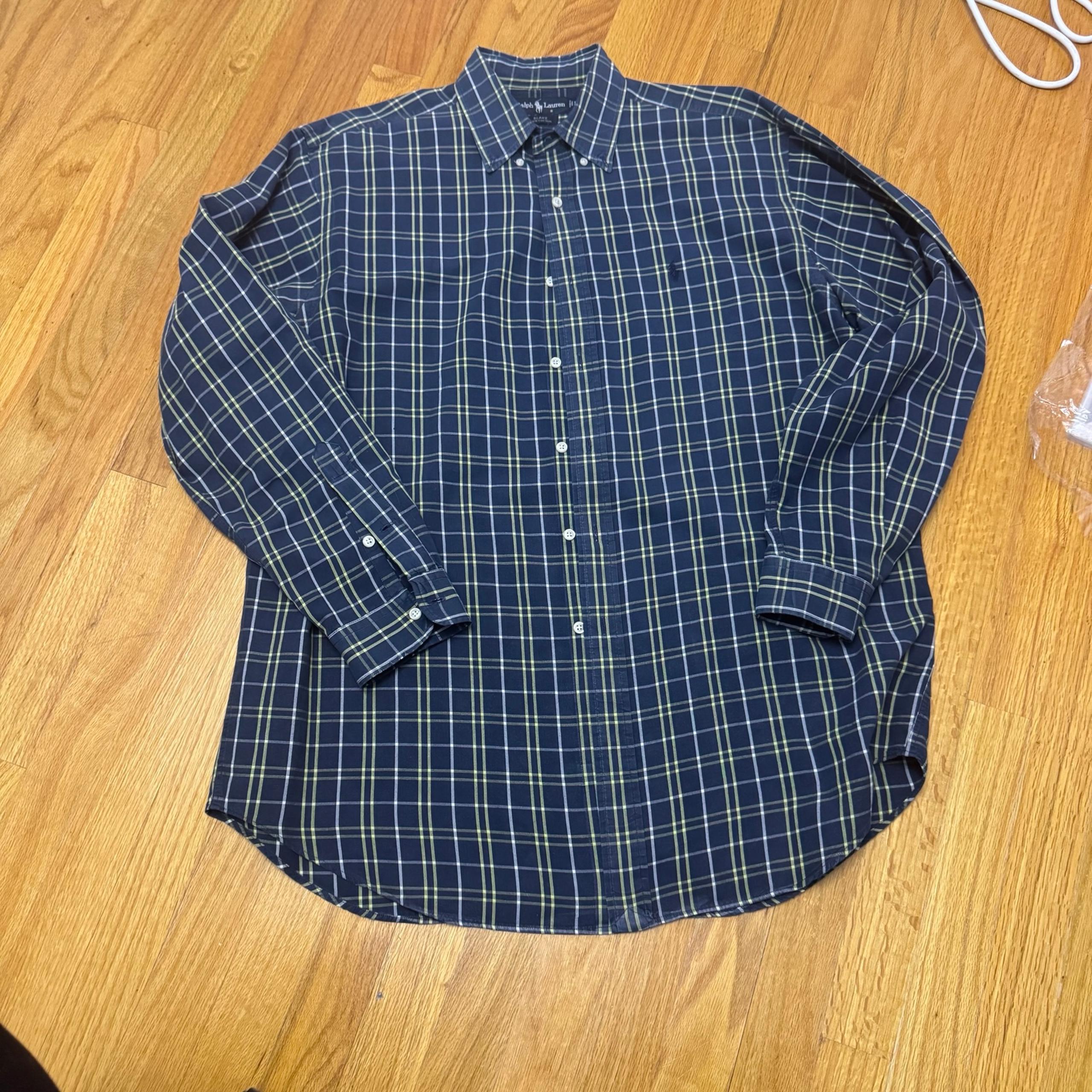Ralph Lauren BLAKE - Blue And Yellow Plaid Button Down Dress Shirt Size L
