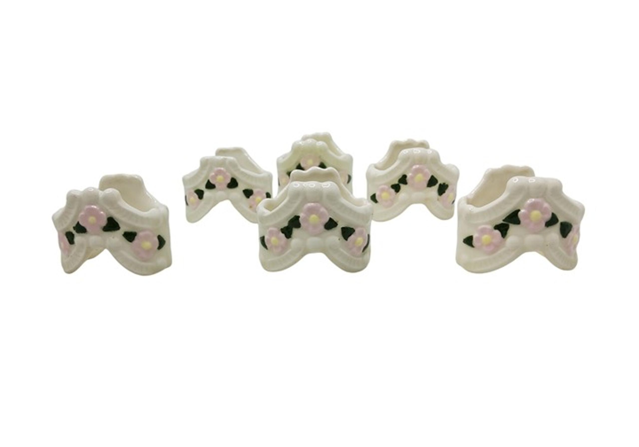 Set Of 6 Vintage Porcelain Floral Napkin Rings