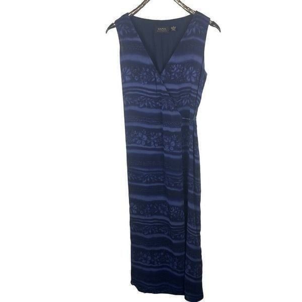 Deadstock Vintage 90s NWT Dana Buchman Blue Floral Wrap Maxi Dress Silk Beach 10