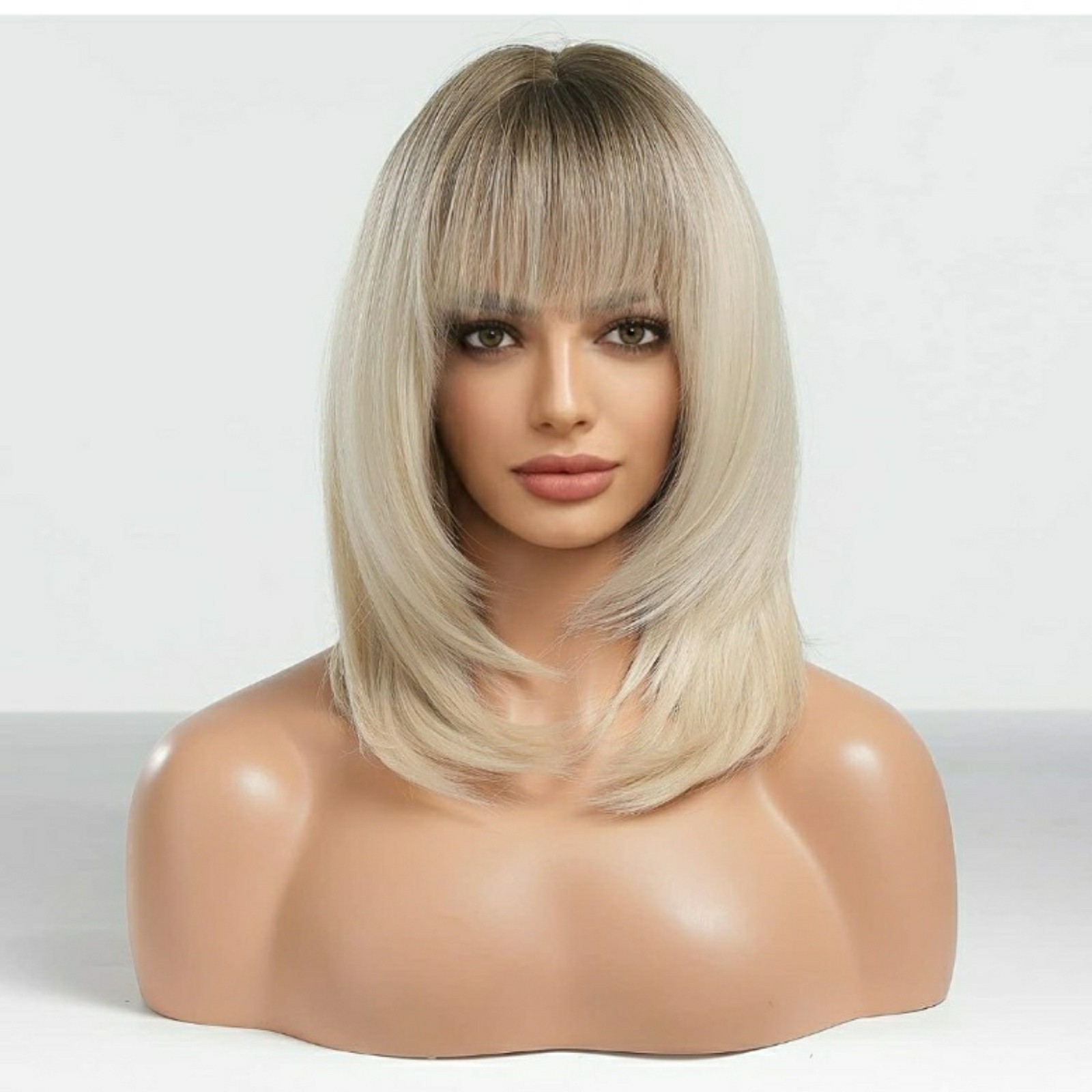 Ash Blonde Ombre Shadow Root Wig - Layers and Bangs women shag