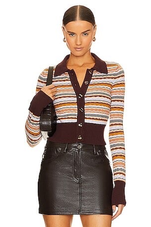 188 Song of Style Naiya Polo Cardigan in Lilac & Rust Multi