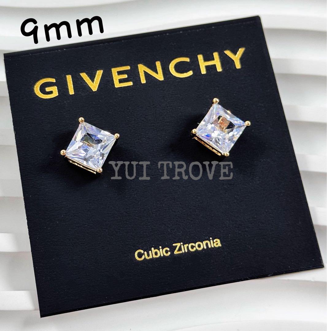 【G2505】GIVENCHY 9mm Square/Gold/Zirconia Earrings