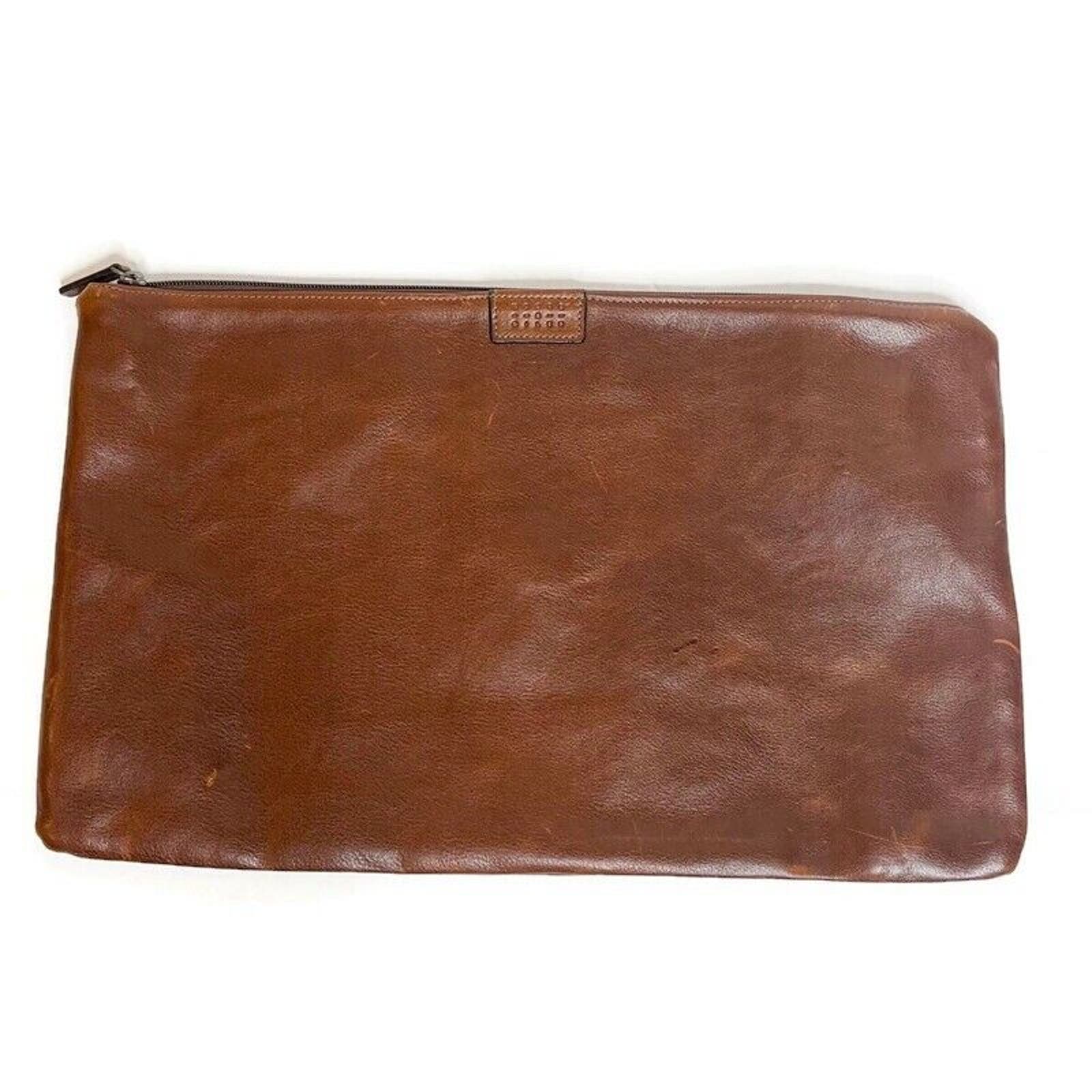 MOORE & GILES Brown Distressed Leather Large Zip Top Travel Tech Bag Pouch