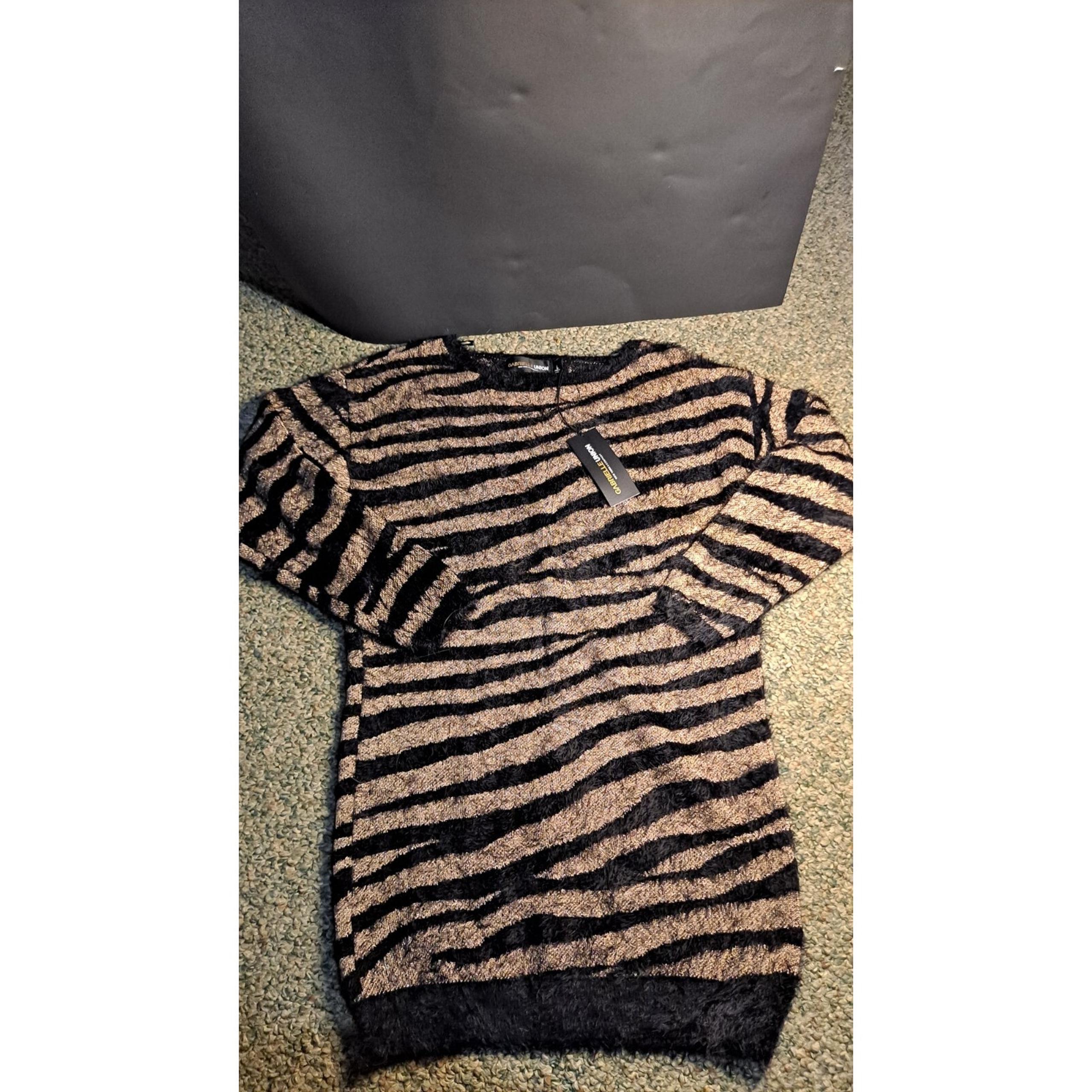 New York & Company Gabrielle Union Women's Gold & Black Sweater Dress L New Tags
