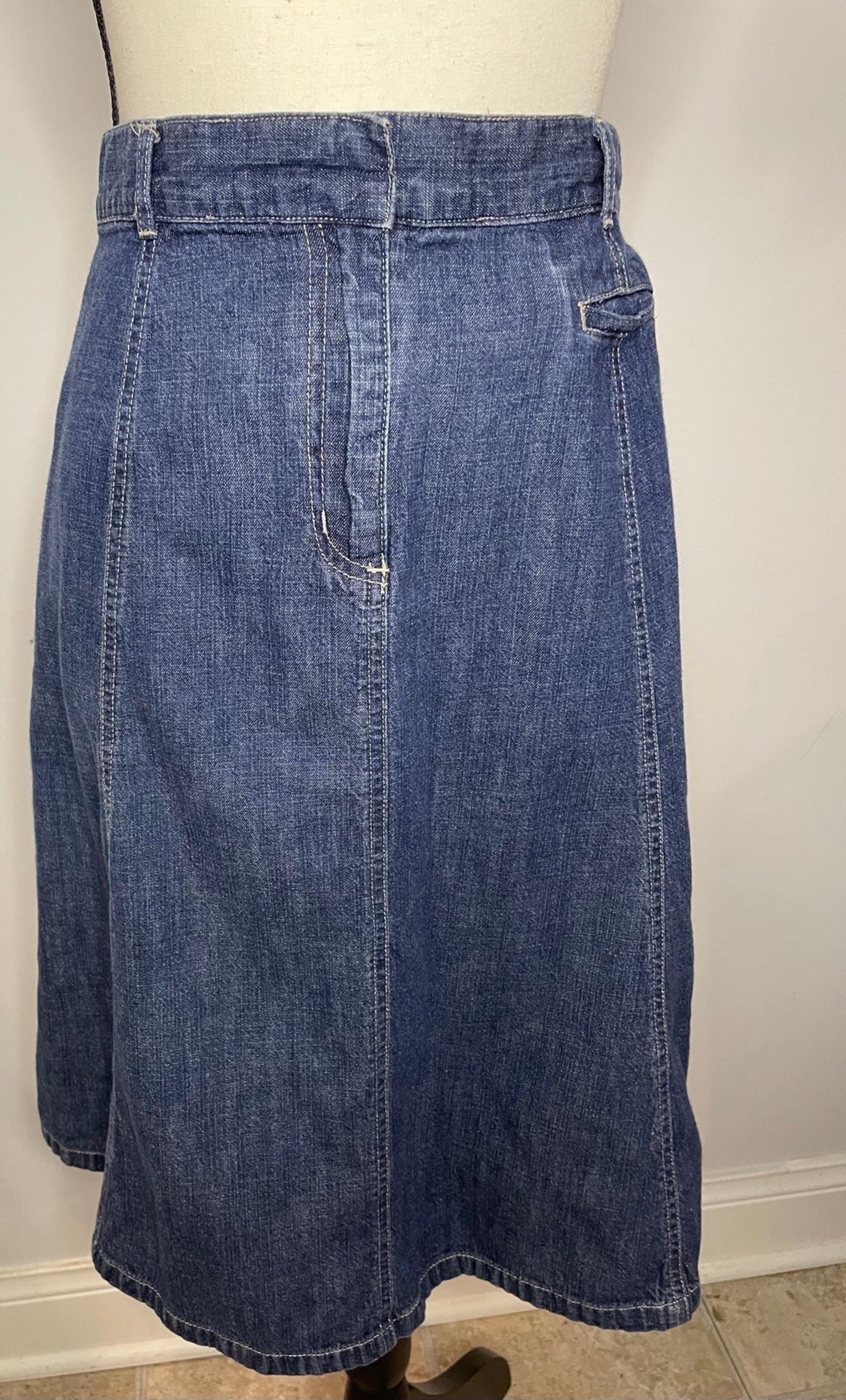 LL Bean Womens Jean Skirt 14 Regular Favorite Straight Fit Dark Wash Blue Denim