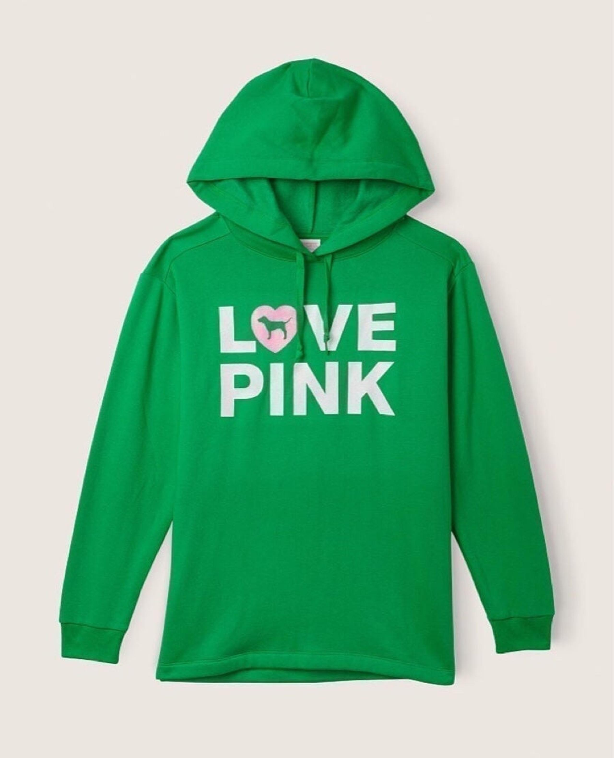 VS PINK Originals Campus Pullover Hoodie Green with Heart Shine Logo Sz XL