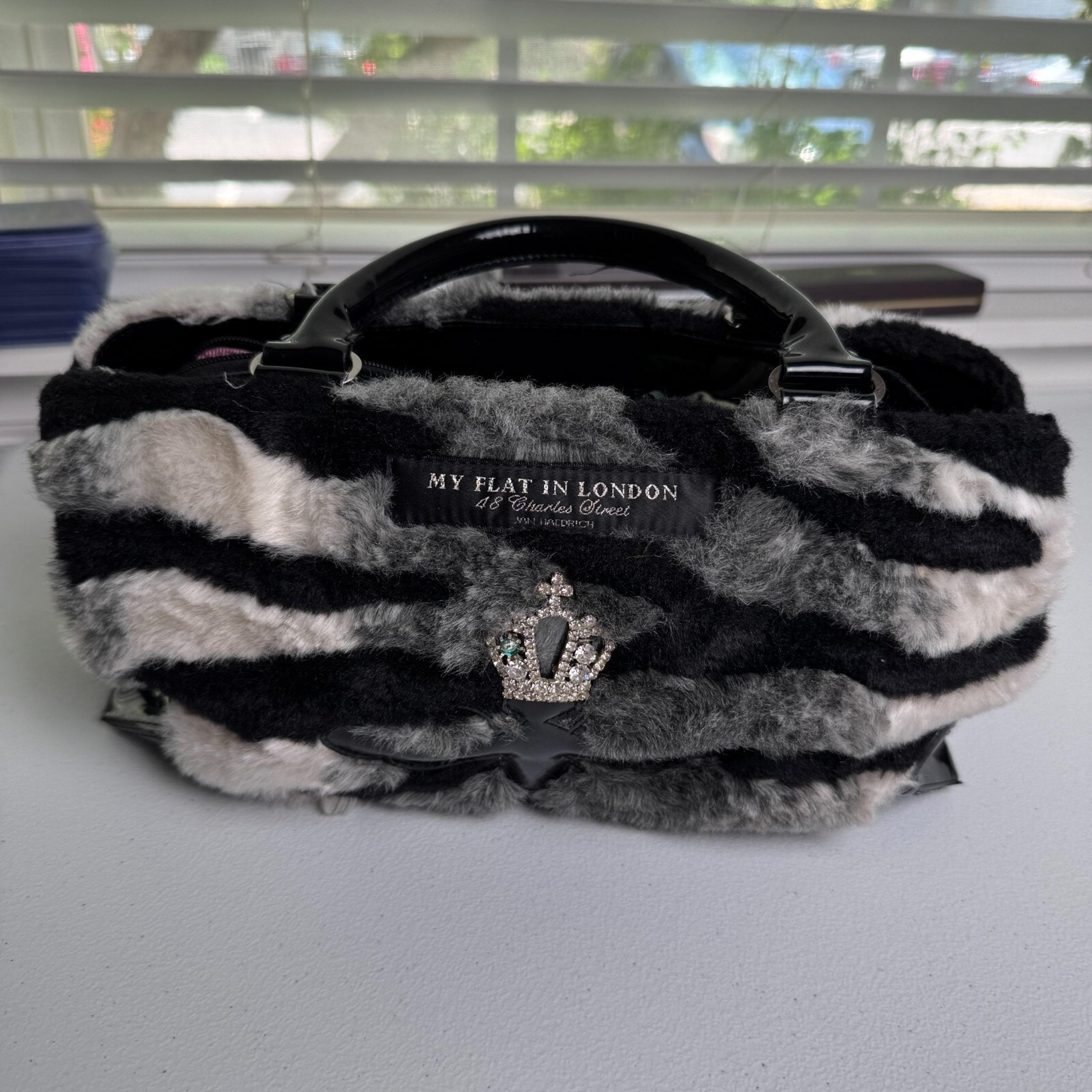 My Flat In London Handle Bag Faux Fur Zebra Bee Crown Purse Y2K 2000s