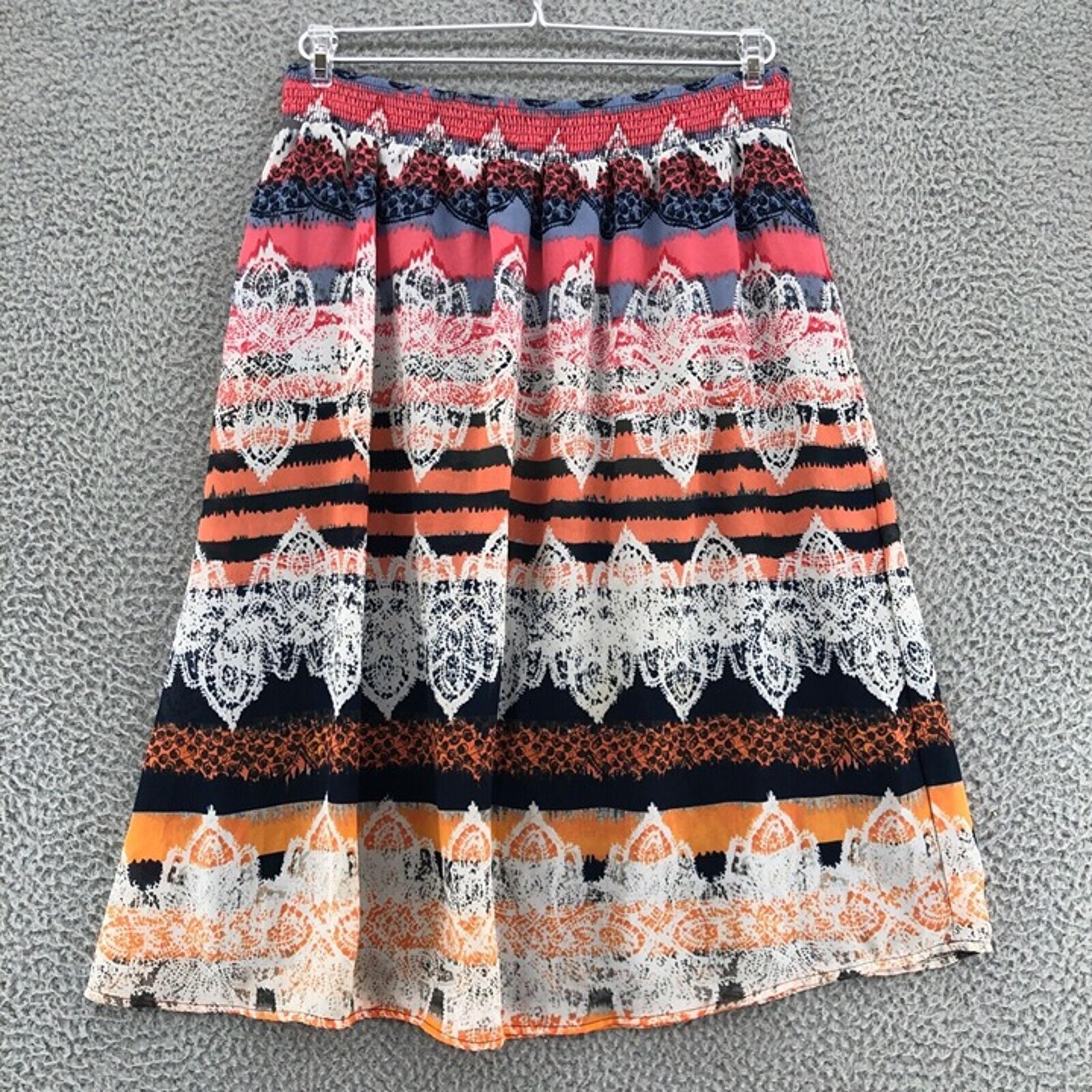 Christopher & Banks Skirt Womens Medium Pink Multi Striped Midi A Line Pull On