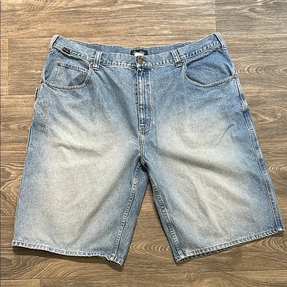 Y2K Sean John Denim Jean Shorts Jorts Big Tall Logo Medium Wash Hip Hop Size 46B