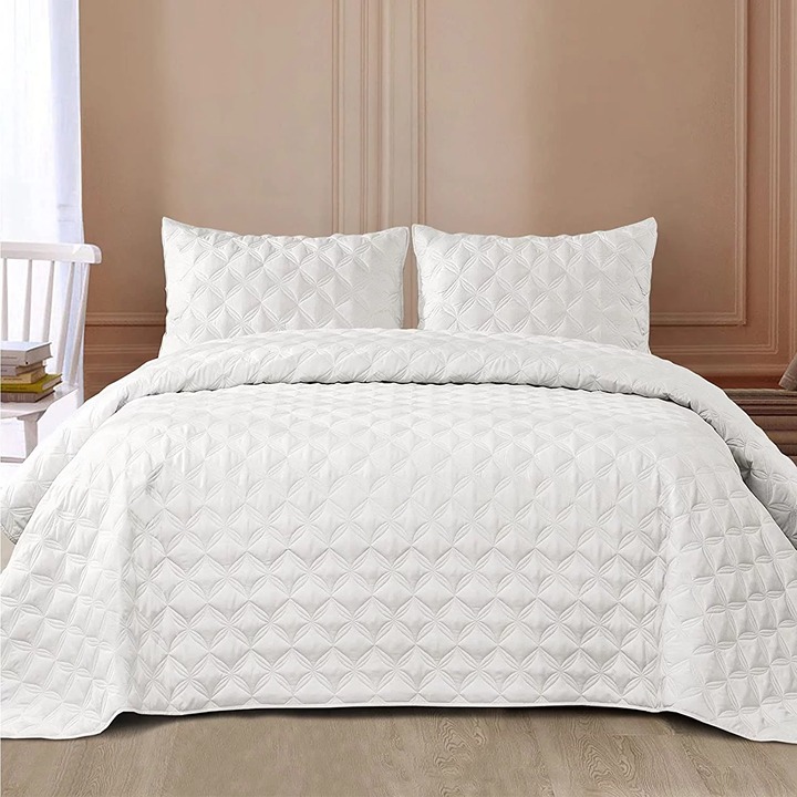 Bed Quilt Set King Size for All Season, Stitched Pattern Quilte