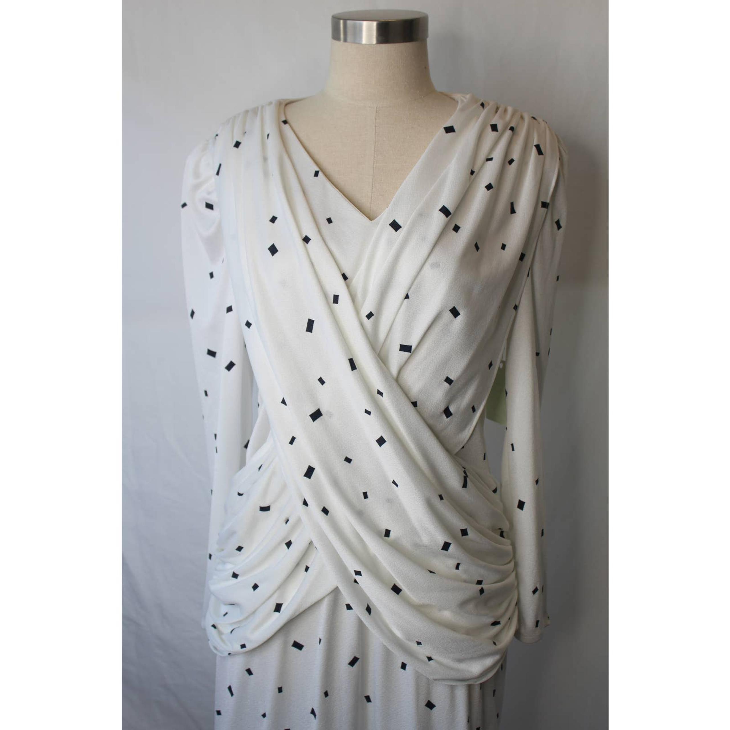 Vintage 70s 80s Crisscross Polka Dot Drop Waist Dress